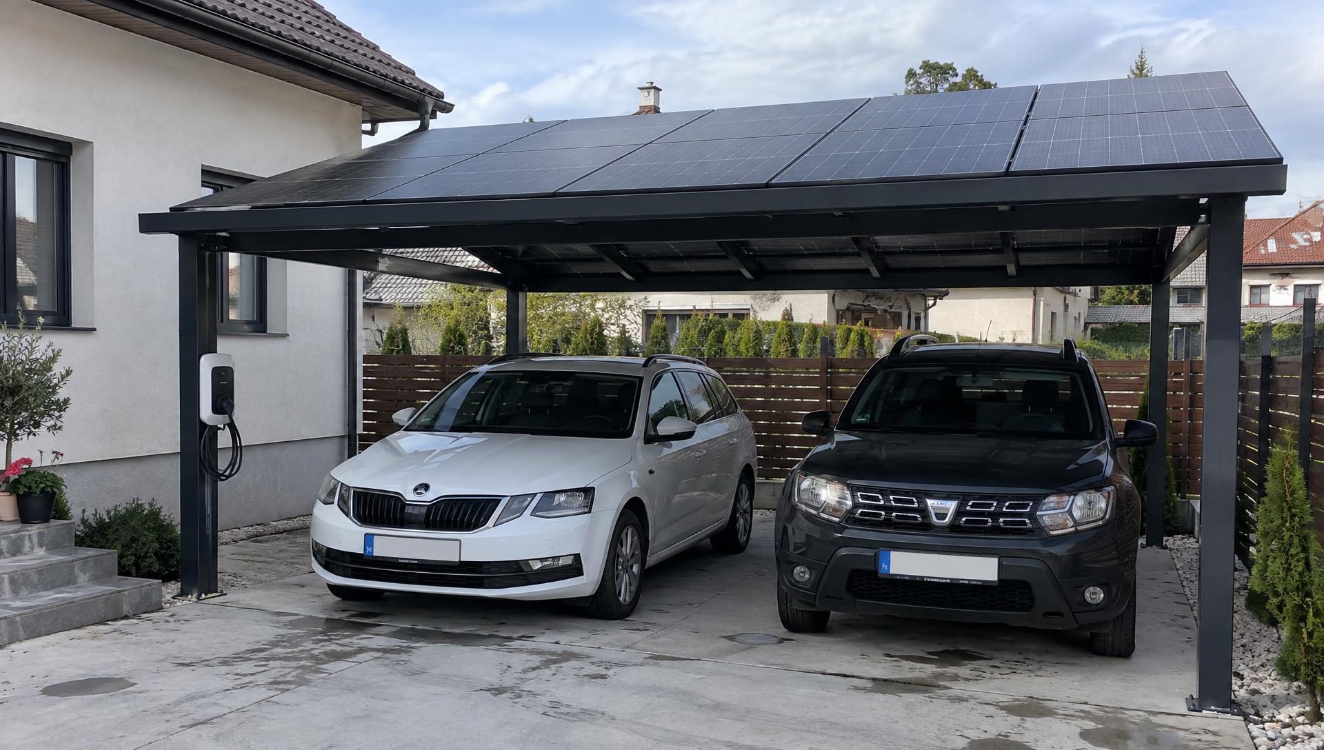 Carport solar modern cu panouri integrate
